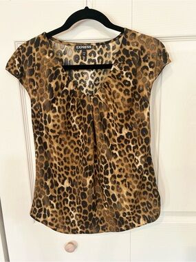 Express Leopard Print Cap Sleeve Top - Brown and Black